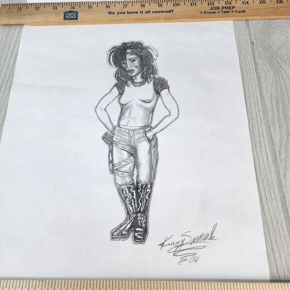 Art: Lesbian Hand Drawn Art Pencil Drawing Sketch Female 17x11 Gay Grunge Signed